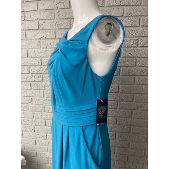Vince Camuto Women Blue Sleeveless Twisted Pleated Pockets Sheath Dress Size 10 - Picture 7 of 13